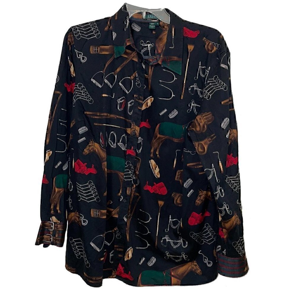 Vintage 1990s Lauren Ralph Lauren Equestrian Horse Themed Blouse Size 1X…‌‌‌‌‌